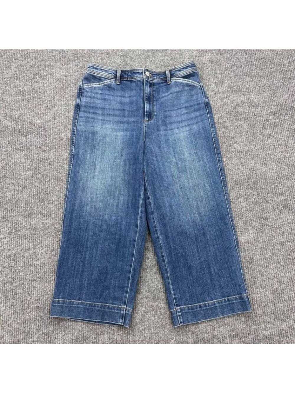 Talbots Wide Leg Crop Jeans Medium Wash Denim High Rise Relaxed Womens Sz 12 NEW